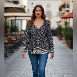 Lucky Brand Navy Floral Blouse